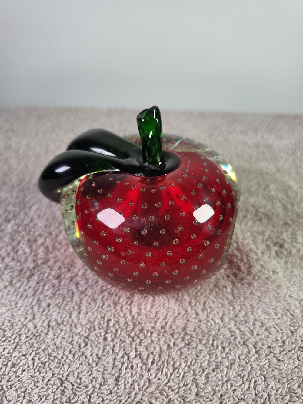 Vintage Murano Glass Appel Paperweight Controlled Bubble Design